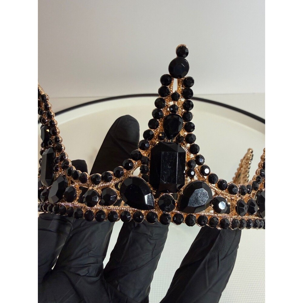 Black Crystal Gold Crown Tiara For Weddings Pageants Halloween & Special Events